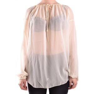 Dondup Tie Neck Sheer Silk Blouse Women Beige Blouses